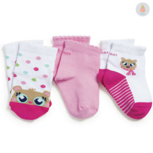 Meia Tripack Baby Branca e Rosa Puket
