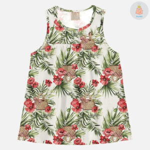 Blusa sem Manga em Cotton Flores Vermelhas Milon