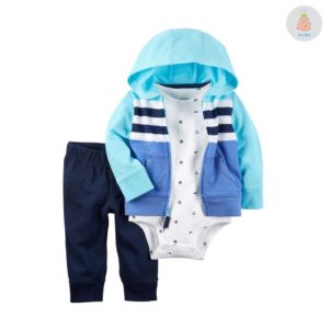 Conjunto Body Branco Calça Azul e Casaco Carter's